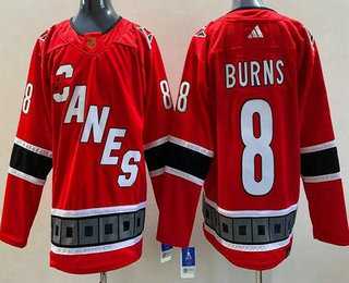Men%27s Carolina Hurricanes #8 Brent Burns Red 2022 Reverse Retro Authentic Jersey